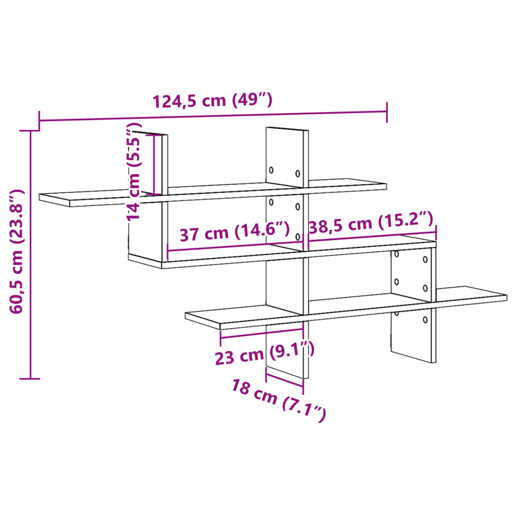 Wandregal 124,5 x 18 x 60,5 cm, Holzwerkstoff, Sonoma-Eiche